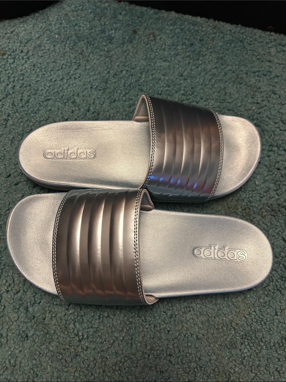 adidas Silver Metallic Slide Sandals - Picture 3 of 4